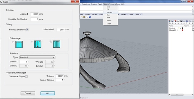 Inside the CAD software you may automatically generate and manually modify your 3D scan job