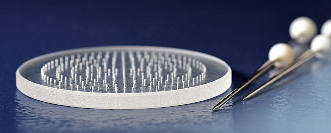 Position and diameter of the holes in silica glass can be precisely reproduced Drilling holes in fused silica glass